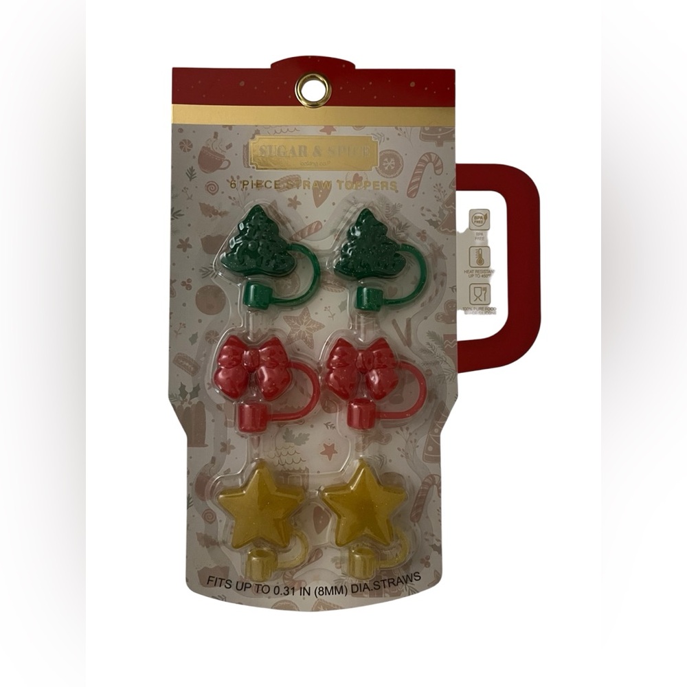 6 Holiday Straw Toppers - New